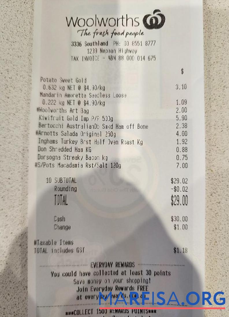 Downloadable Woolworths market payment check template